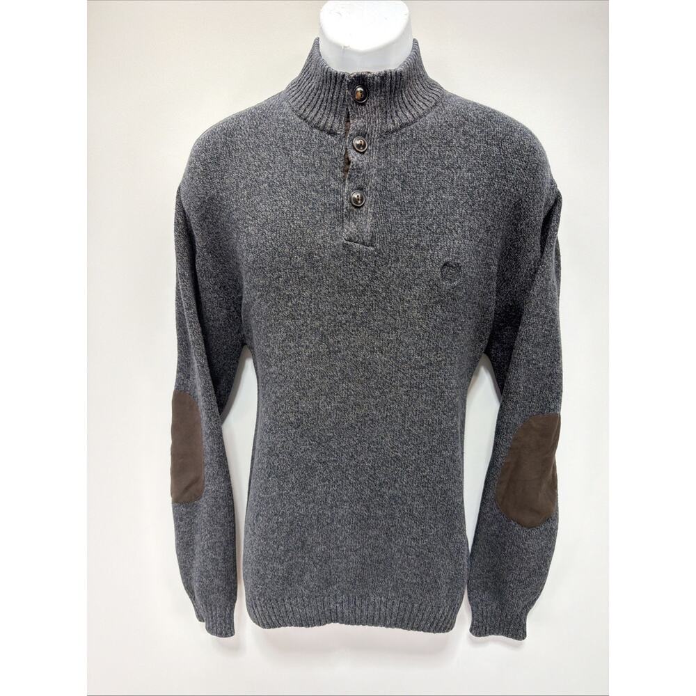 Chaps Knit 1/4 Button Sweater Men's Size L Gray Warm Winter Cozy 100% Cotton